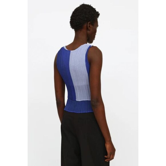 Issey Miyake Sleeveless Techincal Pleated Top Size 3 Black Light Blue - Picture 3 of 7